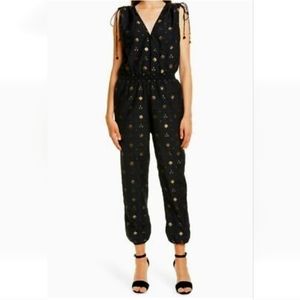 Joie Women's Black Gold Metallic V-Neck Pull-ON Casual Jumpsuit Size S